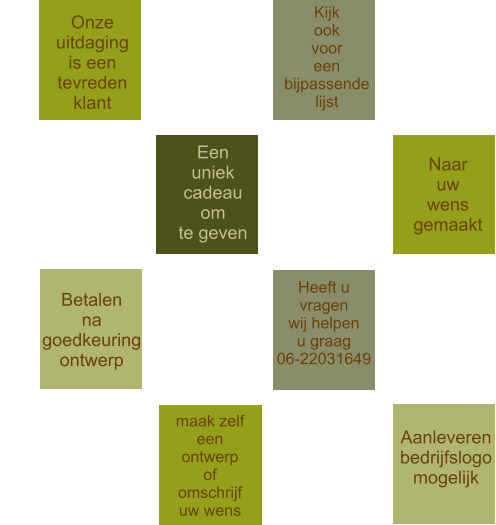 Heeft u vragen wij helpen u graag 06-22031649  Betalen na goedkeuring ontwerp Onze uitdaging is een  tevreden klant Een uniek cadeau om te geven  Naar uw wens gemaakt  maak zelf een ontwerp of omschrijf uw wens  Aanleveren bedrijfslogo mogelijk   Kijk ook voor een bijpassende lijst